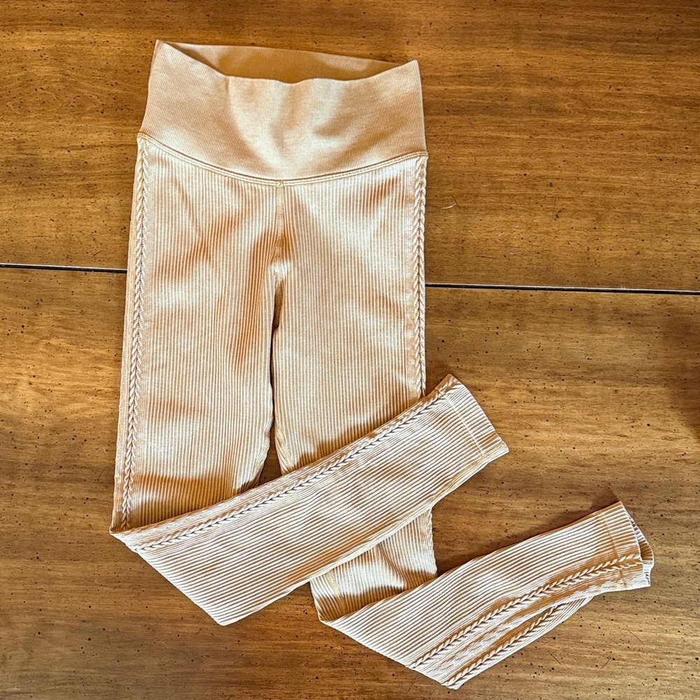 Offline Gold Ribbed Leggings with Side Braid Detail